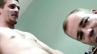 White gay Ricky has his hard dick sucked by two old homos
