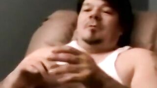 Inked amateur with chubby body jerks himself off and cums