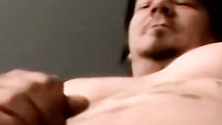 Inked amateur with chubby body jerks himself off and cums