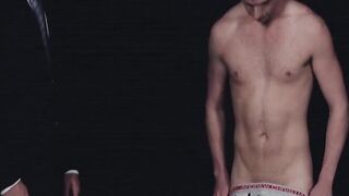 Twink Jack Waters shoots load while getting fucked with a curved dildo with hunky Ace