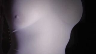 Jade Amber oils up her natural tits before interracial fuck