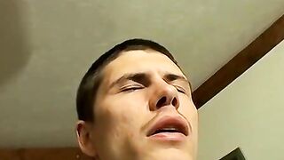 Kinky straight jock Bentley sprays warm and sticky cum solo