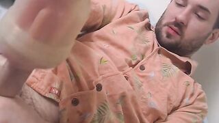 Straight dude toying his dick with a fleshlight