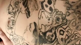 Inked Jacque Gosling stroking cock passionately solo