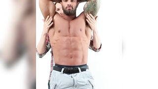 Inked hunk is masturbating for the camera before cumming