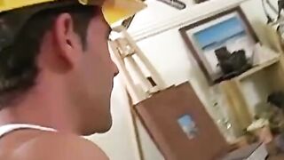 Masked repair man strips naked and blown by gay man