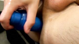 Adorable twink is interviewed and then he takes a big toy