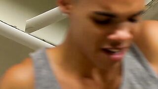 Skinny gay takes a big young black cock deep in his bare ass