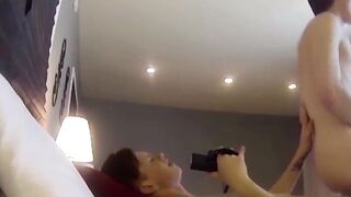 Before jumping on the hard cock the young man gets a blowjob