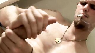 Hot Nolan nearly finishes a whole pack of cig after smoking and jerking in the closet