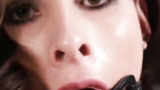 Glamorous tbabe sits on her favorite toy during masturbation
