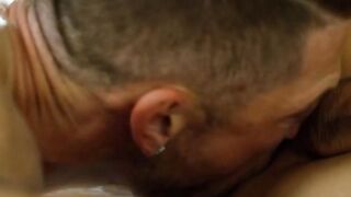 Busty shemale Ember Fiera enjoys sucking Roman Todd