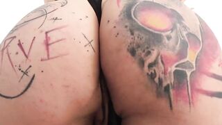 Blonde tranny with sweet tattoos pounded by hung stallion