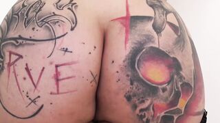Blonde tranny with sweet tattoos pounded by hung stallion