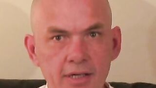 Bald amateur teases his thick throbbing cock in kinky solo