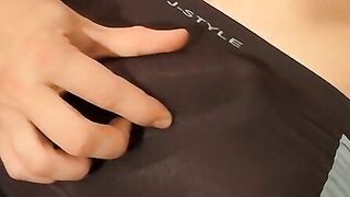 Pretty twink Bryce Corbin rubs his dick through panties