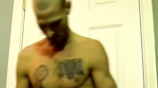 Tattooed skinny dude has his cock sucked by older gay