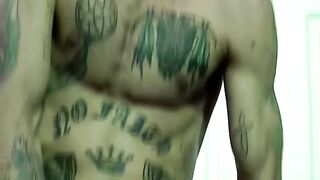 Tattooed skinny dude has his cock sucked by older gay