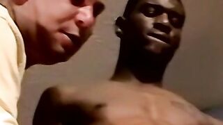 Black amateur jerks off and receives blowjob from mature man