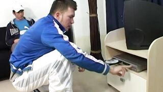 Hot duded Scott Davis caught his friends jerking off ends in threeway fuck