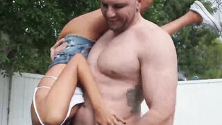 Tiny babe Bianca Bangs endures JMacs rough pussy demolishing