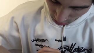 Cute twink Bryan finds himself enduring a huge cock entering his wet ass