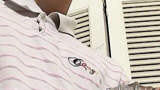 Blowing smokes before jerking off my creamy cum on the floor