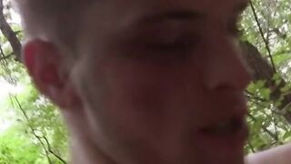Kinky tattooed youngsters deepthroating cock in the woods