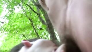 Kinky tattooed youngsters deepthroating cock in the woods