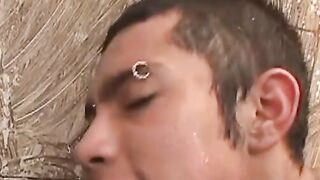 Drunk latino twink gets pissed on and smashed in bathroom