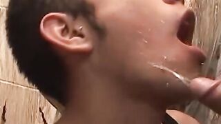 Drunk latino twink gets pissed on and smashed in bathroom