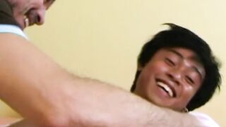Young Asian tickled and feet licked by kinky mature daddy