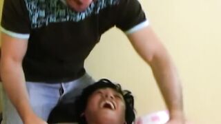 Young Asian tickled and feet licked by kinky mature daddy