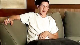 Thick throbbing hairy cock jock masturbates in intense solo