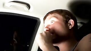 Straight thug Billy wanks in his car while driving at night