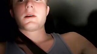 Straight thug Billy wanks in his car while driving at night