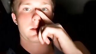 Straight thug Billy wanks in his car while driving at night