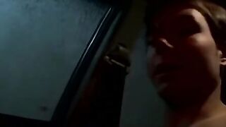 Straight thug Billy wanks in his car while driving at night