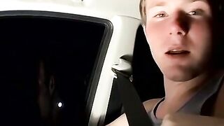 Straight thug Billy wanks in his car while driving at night