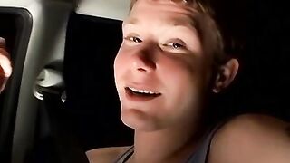 Straight thug Billy wanks in his car while driving at night