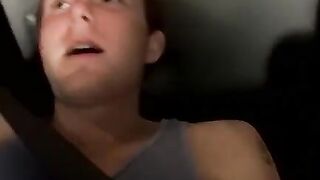 Straight thug Billy wanks in his car while driving at night