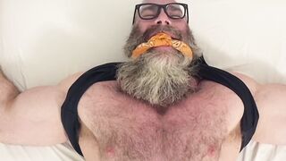 Bound bearded muscular hunk recives body and foot tickling