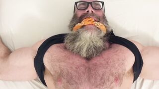 Bound bearded muscular hunk recives body and foot tickling