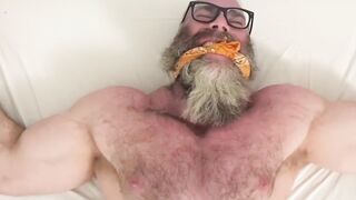 Bound bearded muscular hunk recives body and foot tickling