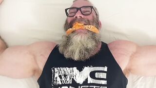 Bound bearded muscular hunk recives body and foot tickling
