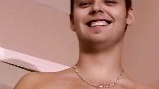 Twink plays with his big dick solo and unloads huge cum load