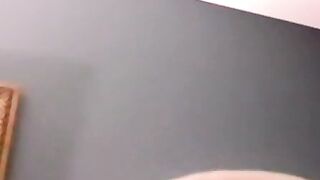Pretty amateur moans while teasing his thick hairy cock