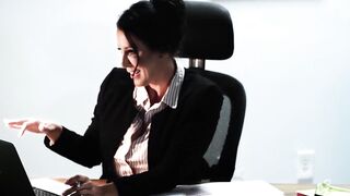 Natural tits lesbian Whitney Wright pussy licked in office