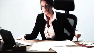 Natural tits lesbian Whitney Wright pussy licked in office