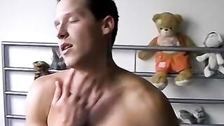 Euro hunk Pj Adams gets his fingers soaked with his cum before licking it